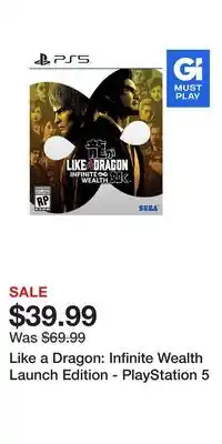 Game Stop Like a Dragon: Infinite Wealth Launch Edition - PlayStation 5 offer