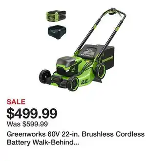 Tractor Supply Company Greenworks 60V 22-in. Brushless Cordless Battery Walk-Behind Self-Propelled Push Lawn Mower, 8.0Ah Battery & Charger offer