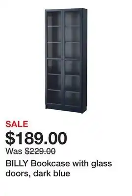 Ikea BILLY Bookcase with glass doors, dark blue offer