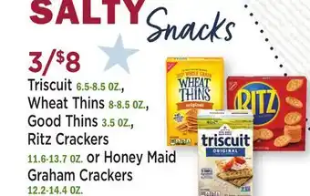Heinen's Triscuit 6.5-8.5 OZ., Wheat Thins 8-8.5 OZ., Good Thins 3.5 OZ., Ritz Crackers 11.6-13.7 OZ. or Honey Maid Graham Crackers 12 offer