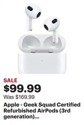 Best Buy Apple - Geek Squad Certified Refurbished AirPods (3rd generation) with Lightning Charging Case - White offer