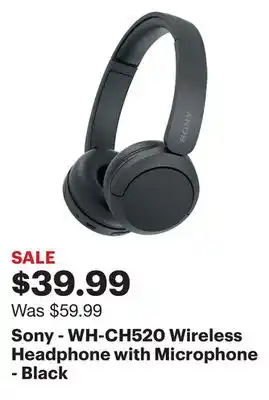 Best Buy Sony - WH-CH520 Wireless Headphone with Microphone - Black offer