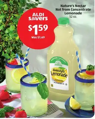 Aldi Nature's Nectar Not from Concentrate Lemonade offer