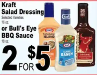 Superior Grocers Kraft Salad Dressing Selected Varieties 16 oz. or Bull's Eye BBQ Sauce 18 oz offer