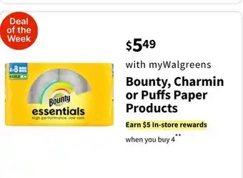 Walgreens Bounty, Charmin or Puffs Paper Products offer