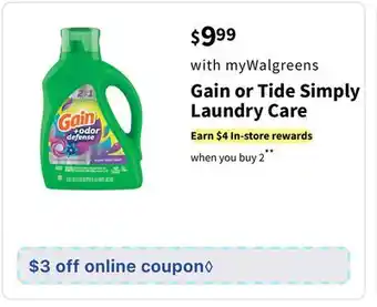 Walgreens Gain or Tide Simply Laundry Care offer