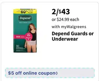 Walgreens Depend Guards or Underwear offer