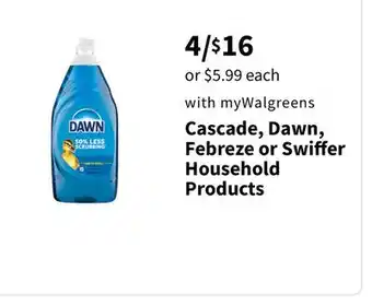 Walgreens Cascade, Dawn, Febreze or Swiffer Household Products offer