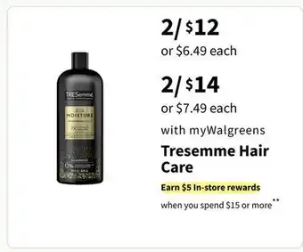 Walgreens Tresemme Hair Care offer