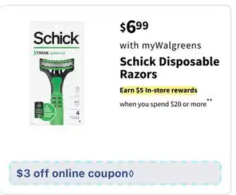 Walgreens Schick Disposable Razors offer