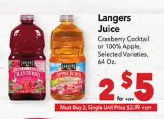 Vallarta Supermarkets Langers Juice offer