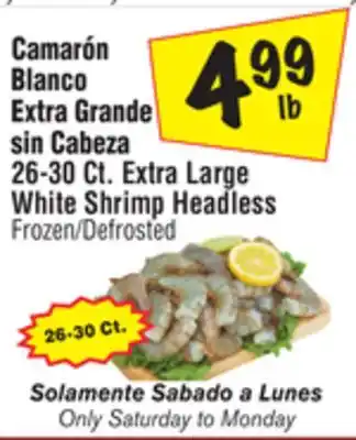 El Super 26-30 Ct. Extra Large White Shrimp Headless offer