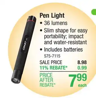 Menards Coast 36 Lumen LED Pen Light offer