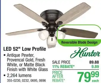 Menards Hunter Low Profile 52 Antique Pewter Indoor LED Ceiling Fan offer