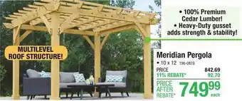 Menards 10' x 12' Meridian Ready to Assemble Cedar Pergola Kit offer
