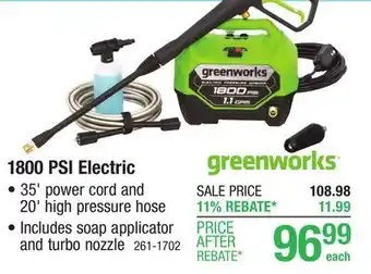 Menards Greenworks 1800 PSI 1.1 GPM 13-Amp Corded Electric Pressure Washer offer