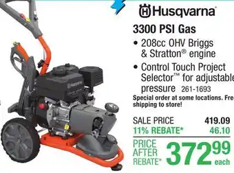 Menards Husqvarna 3,300 Max PSI 2.5 Max GPM Gas Pressure Washer offer