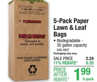 Menards 30 Gallon Paper Lawn and Leaf Bags - 5 Count offer