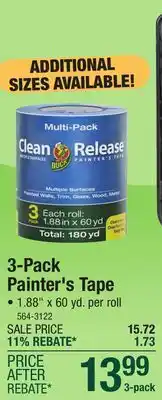 Menards Duck Clean Release 1.88 x 60 yd Multi-Surface Painter's Tape - 3 Pack offer