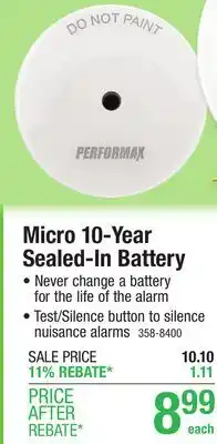 Menards Performax 10 Year Sealed-In Battery-Powered Photoelectric Mini Smoke Alarm with Hush offer