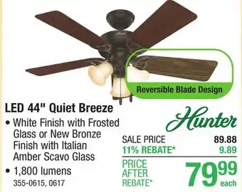 Menards Hunter Quiet Breeze 44 Snow White Indoor LED Ceiling Fan offer