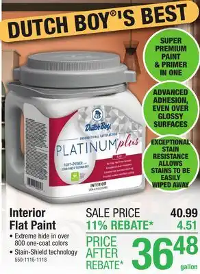 Menards Dutch Boy Platinum Plus Interior Acrylic Flat Ultra White Tint Base Paint + Primer - 1 gal offer