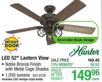 Menards Hunter Lantern View 52 Noble Bronze Indoor/Outdoor LED Ceiling Fan offer