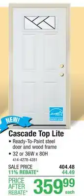 Menards Mastercraft Cascade 32W x 80H Primed Steel Top Lite Exterior Door System - Right Inswing offer