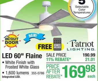 Menards Patriot Lighting Flaine 60 White LED Indoor/Oudoor Ceiling Fan offer