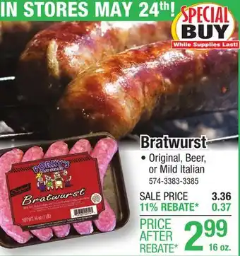 Menards Porky's Last Stand Original Bratwurst - 16 oz offer