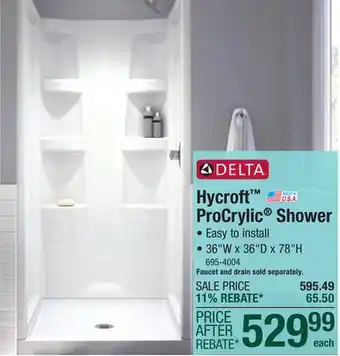 Menards Delta Hycroft ProCrylic 36W x 36D x 78H White Shower with Center Drain (4-Piece) offer