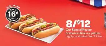 Hy-Vee Our Special Recipe bratwurst links or patties offer