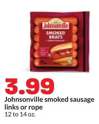 Hy-Vee Johnsonville smoked sausage links or rope offer