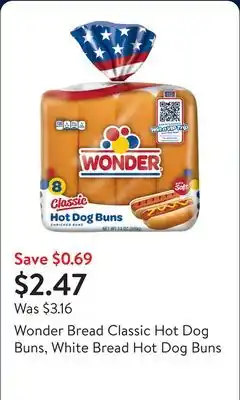 Walmart Wonder Bread Classic Hot Dog Buns, White Bread Hot Dog Buns offer