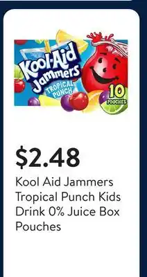 Walmart Kool Aid Jammers Tropical Punch Kids Drink 0% Juice Box Pouches offer