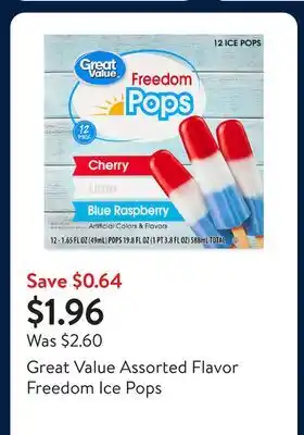 Walmart Great Value Assorted Flavor Freedom Ice Pops offer