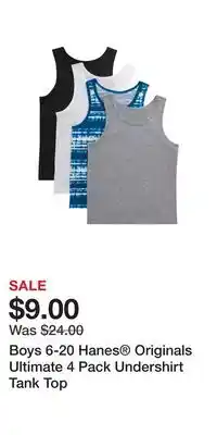 Kohl's Boys 6-20 Hanes Originals Ultimate 4 Pack Undershirt Tank Top offer