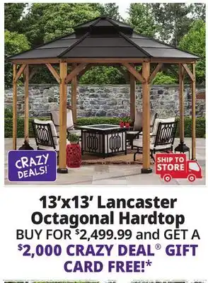 Ocean State Job Lot Lancaster 13' x 13' Octagon Cedar Hardtop Gazebo offer