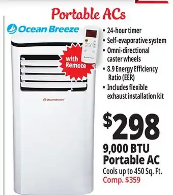 Ocean State Job Lot Ocean Breeze 9 000 BTU Portable Air Conditioner offer