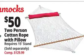 Ocean State Job Lot Algoma 2-Person Cotton Rope Hammock with Pillow offer