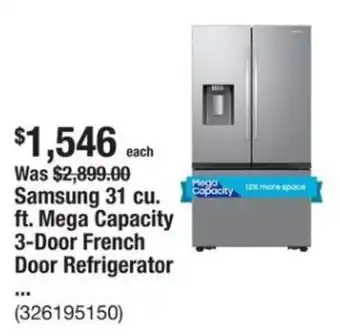 The Home Depot Samsung 31 cu. ft. Mega Capacity 3-Door French Door Refrigerator offer