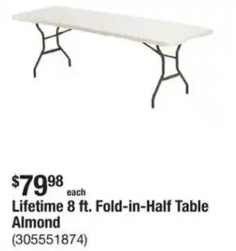 The Home Depot Lifetime 8 ft. Fold-in-Half Table Almond offer