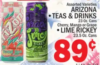 C Town ARIZONA, TEAS & DRINKS 23 Oz. Cans Grape, LIME RICKEY 23.5 Oz. Cans offer