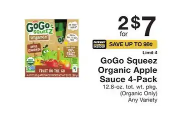 Fairway Store Market GoGo Squeez Organic Apple Sauce 4-Pack offer