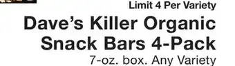 Fairway Store Market Dave's Killer Organic Snack Bars 4 - Pack offer