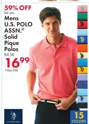 Boscov's Mens U.S. POLO ASSN. Solid Pique Polos offer