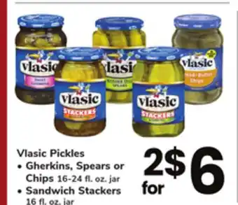 ACME Vlasic Pickles Gherkins, Spears or Chips 16-24 fl. oz. jar, Sandwich Stackers 16 fl. oz. jar offer