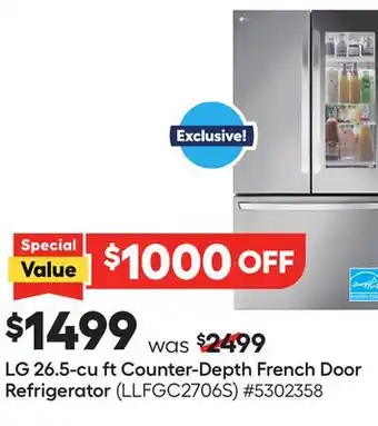 Lowe's LG 26.5-cu ft Counter-Depth French Door Refrigerator offer