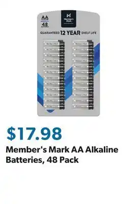 Sam's Club Member's Mark AA Alkaline Batteries, 48 Pack offer