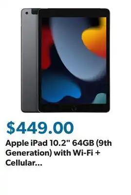 Sam's Club Apple iPad 10.2 64GB (9th Generation) with Wi-Fi + Cellular (Choose Color) offer